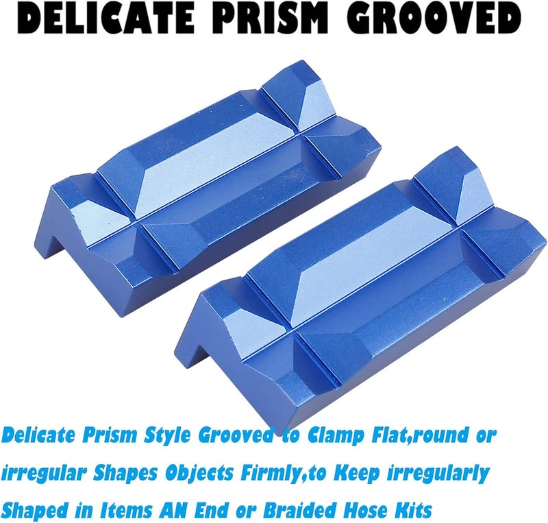 BARTOO Aluminum 4" Vise Jaws Pads, Magnetic Reversible Pipe Vise, AN Fitting Vice Jaw Covers, Professional Grade Multi-Purpose Vise Jaw Protective Inserts for Any Metal Bench Vice (4", Blue) - Image 4